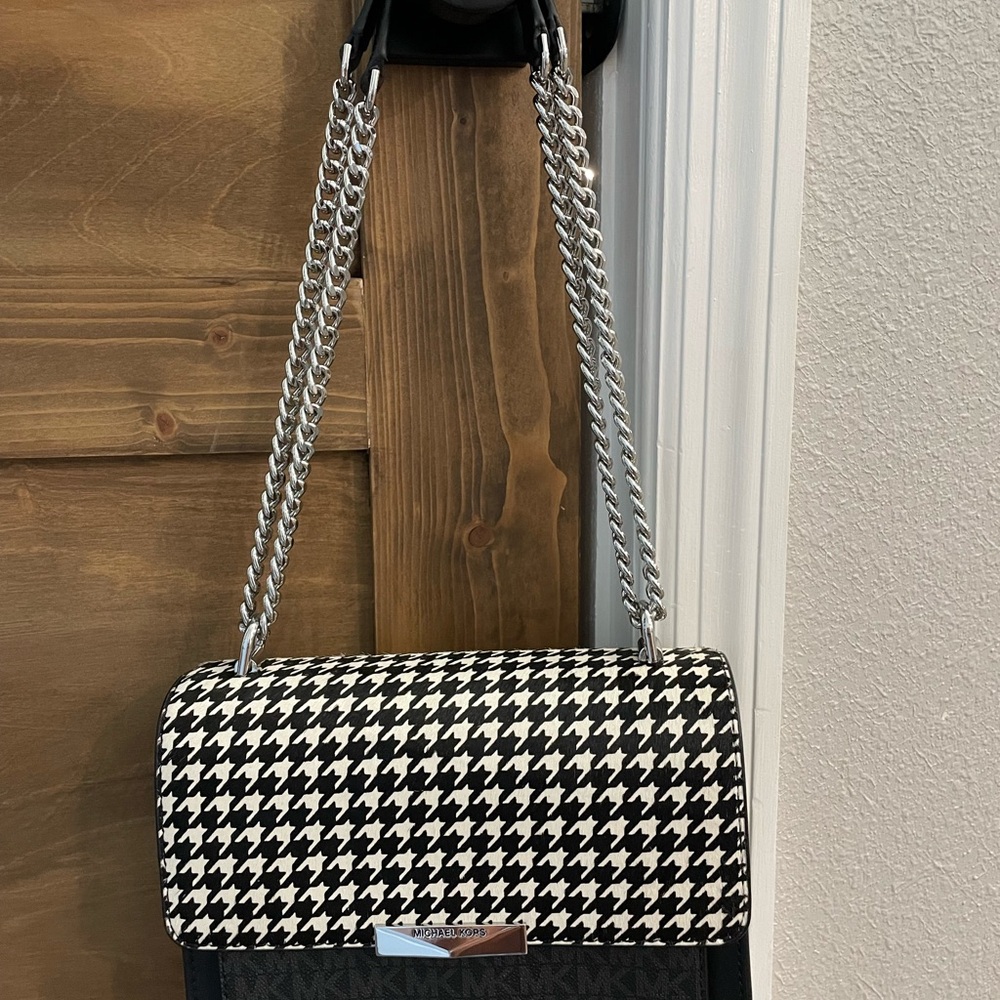 Michael Kors Black and White Houndstooth Shoulder Bag